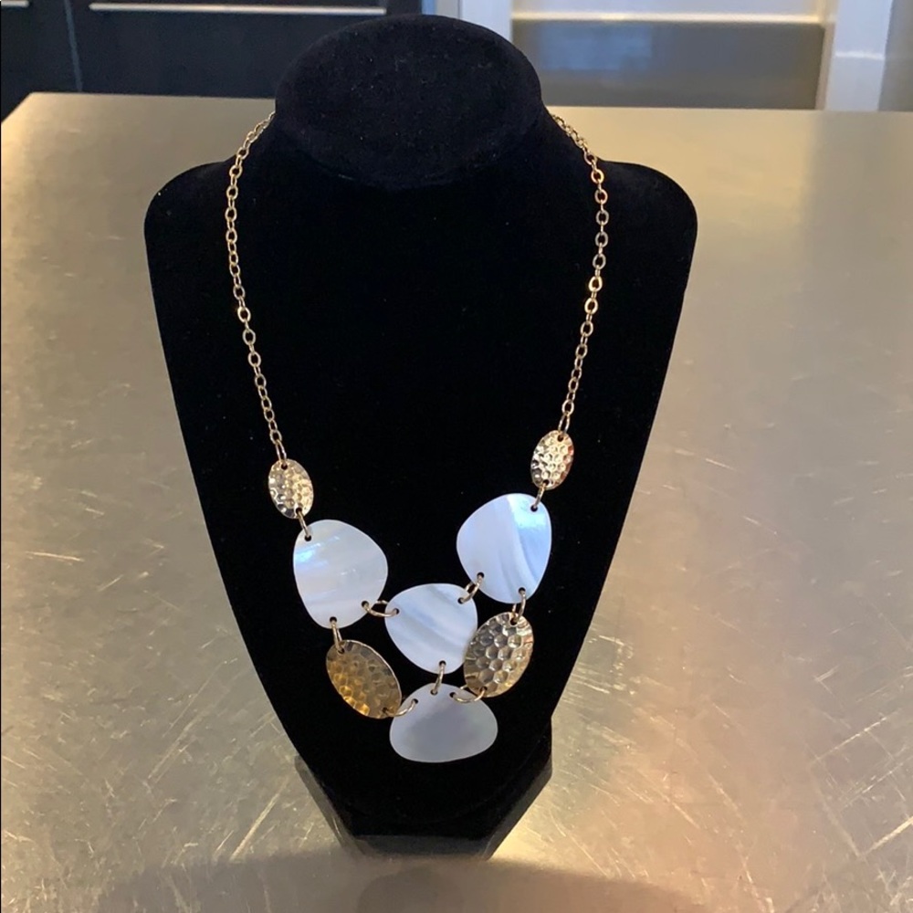 Pretty Gold Tone and Iridescent White Necklace